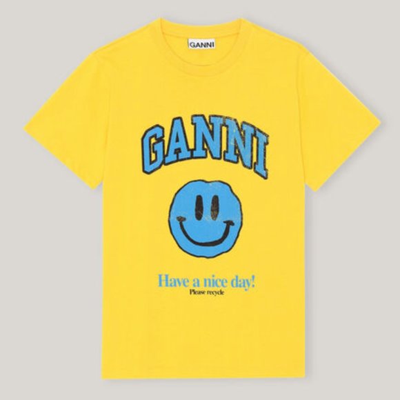 Ganni Tops - NWT GANNI Yellow Logo and Smiley Face Relaxed Fit Jersey T-Shirt